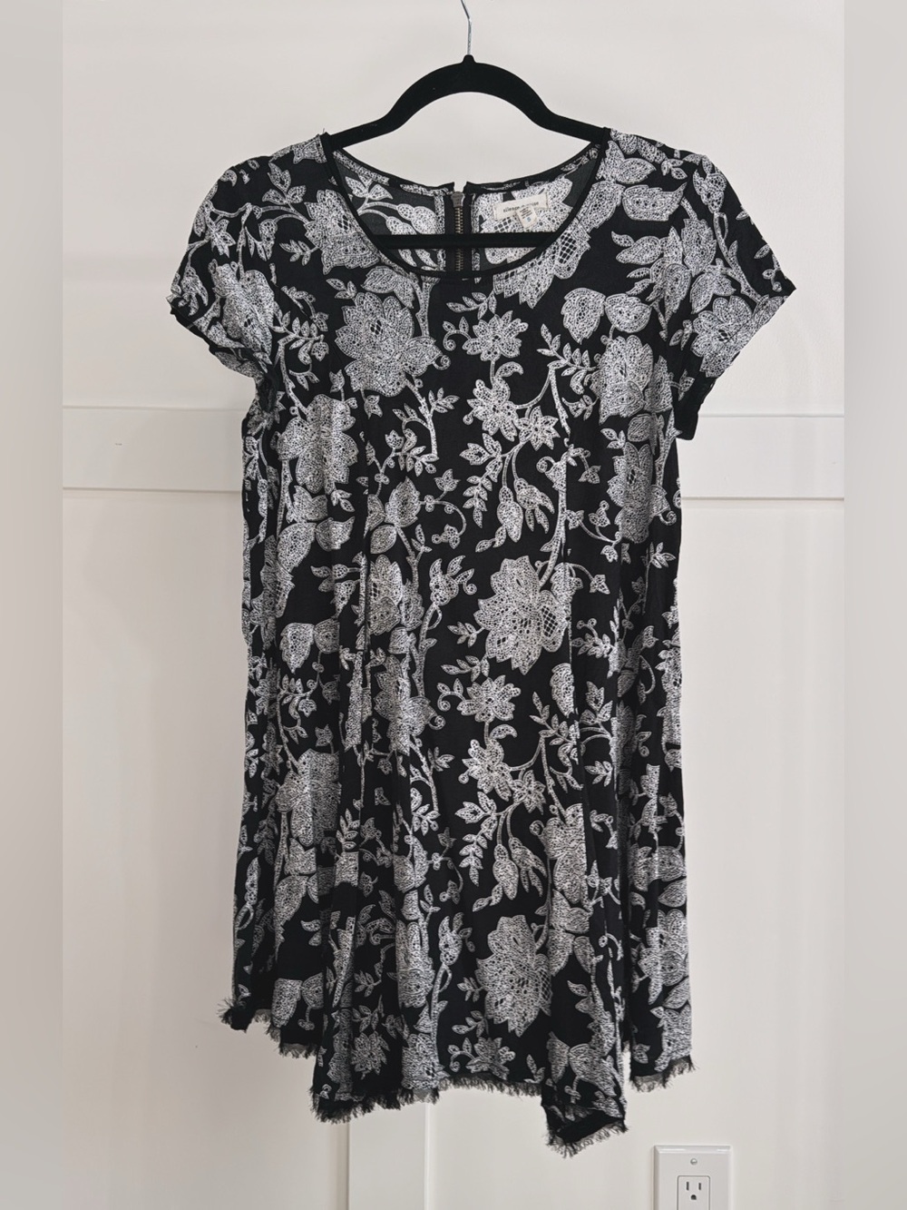 silence + noise Black Floral Swing Dress with White Print